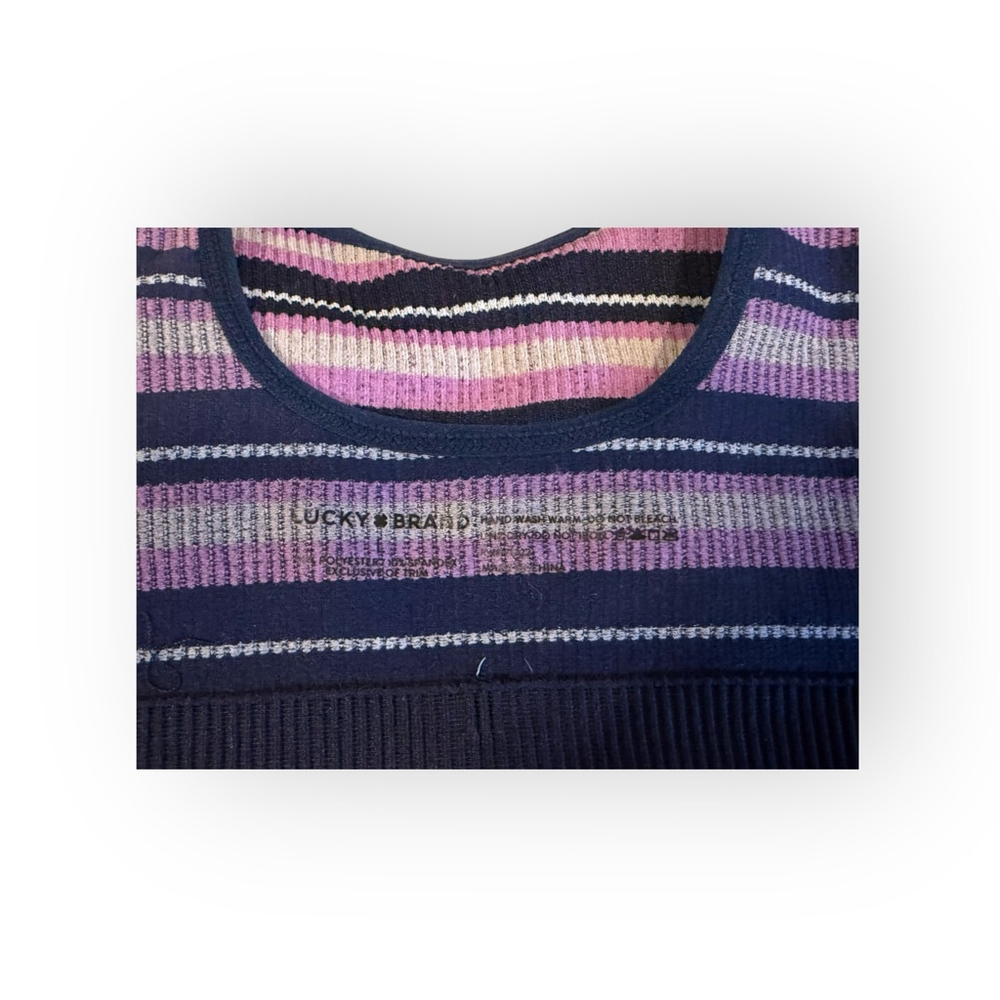 NWT Lucky Brand Women’s Padded Bralette Sports Bra Size L Striped Blue Purple - Picture 4 of 7